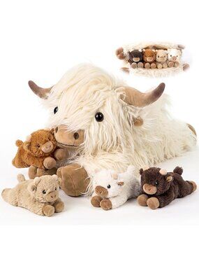 Adorable 5PC Highland Cow Plush Toy Set with Surprise Babies - Perfect Gift for